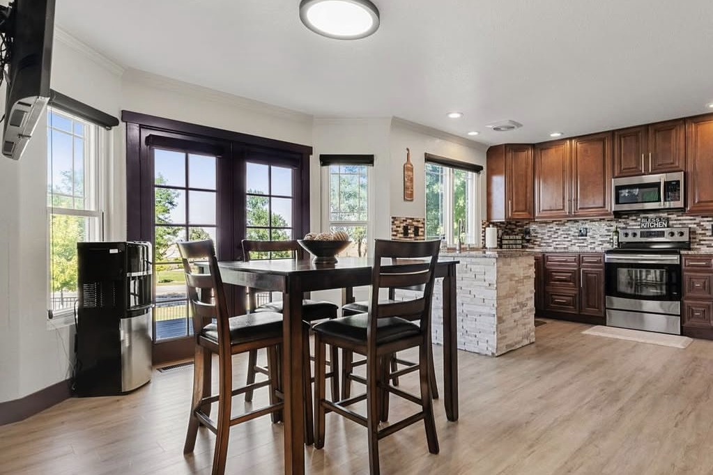 Dining area with French doors next to the kitchen